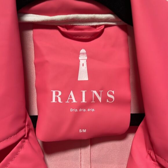 RAINS Vibrant Pink Waterproof Belted Trench Coat, Size S/M - Picture 6 of 15